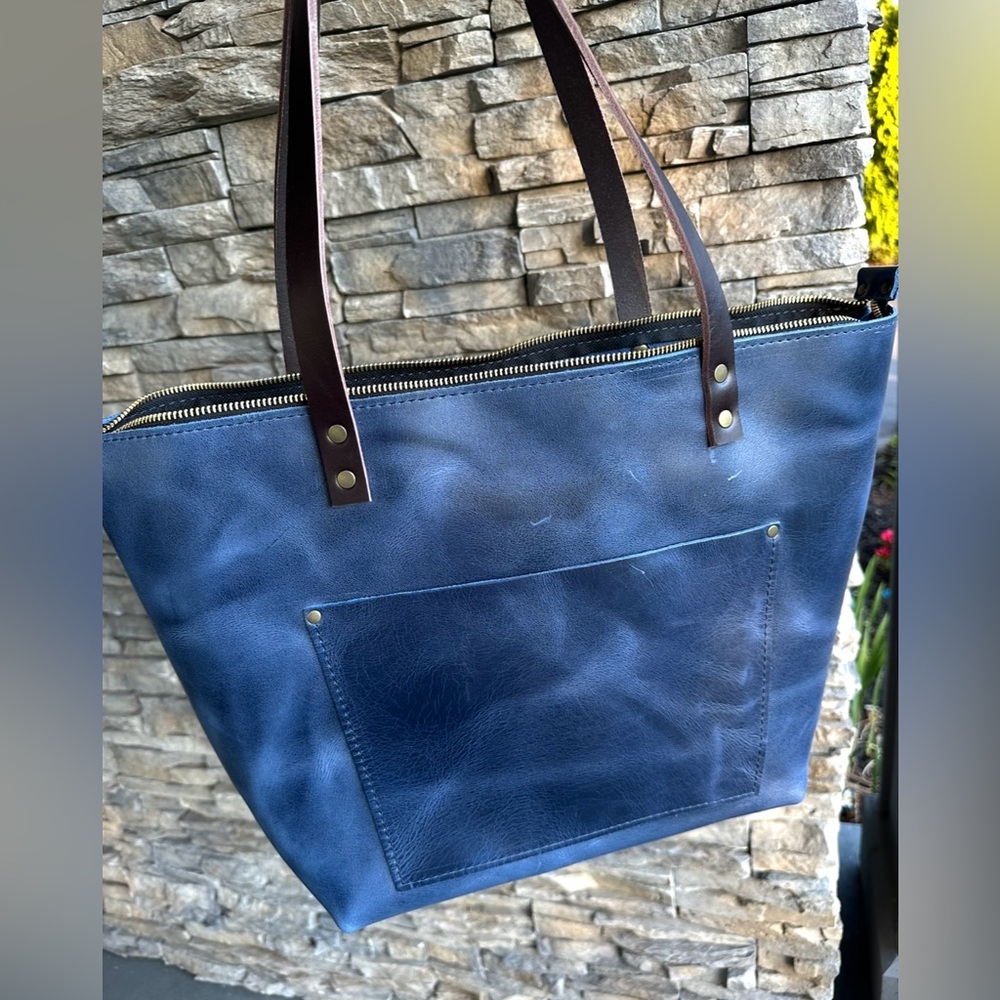 SOLD Cowboy Blue Large Zip Tote Portland Leather Goods